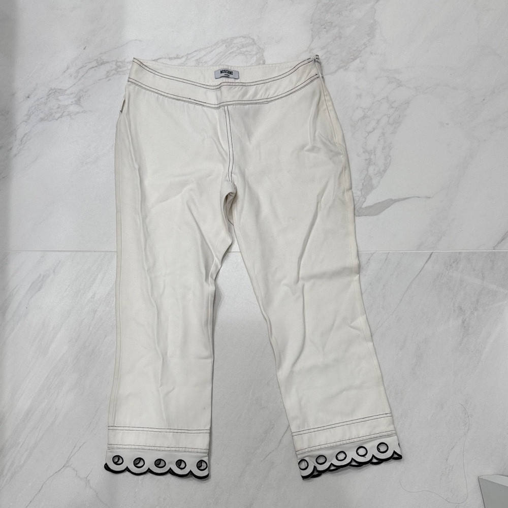 Vintage Moschino White Cropped Pants with Black Trim